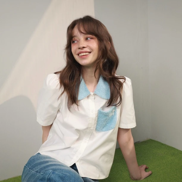 Hi TO Hi BB领钮扣系扣甜酷衬衫（No退No换）