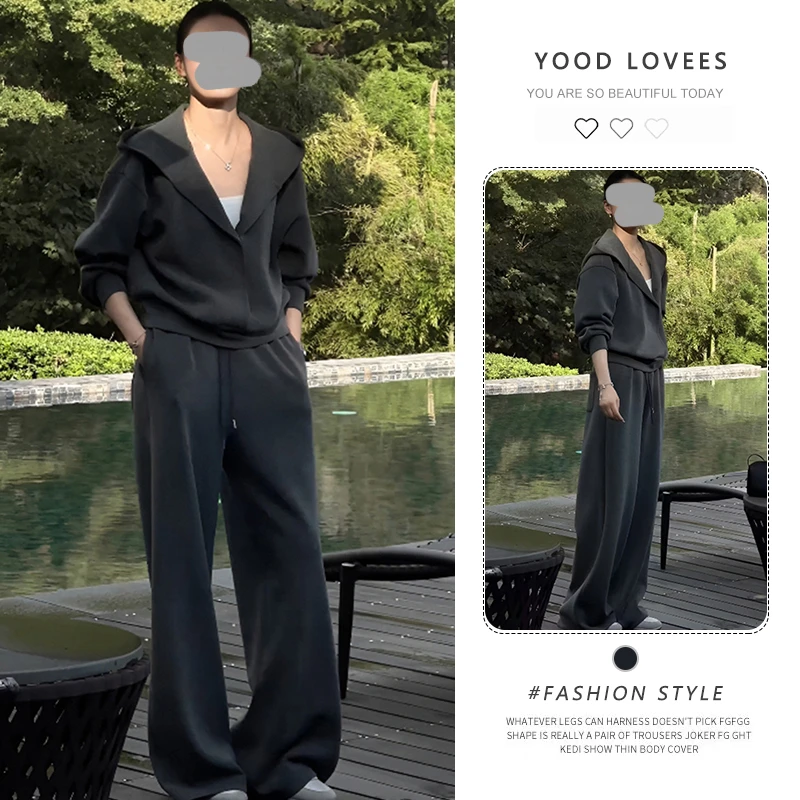 2025春秋新款套头连帽暗扣减龄卫衣上衣女显瘦松紧腰休闲裤两件套