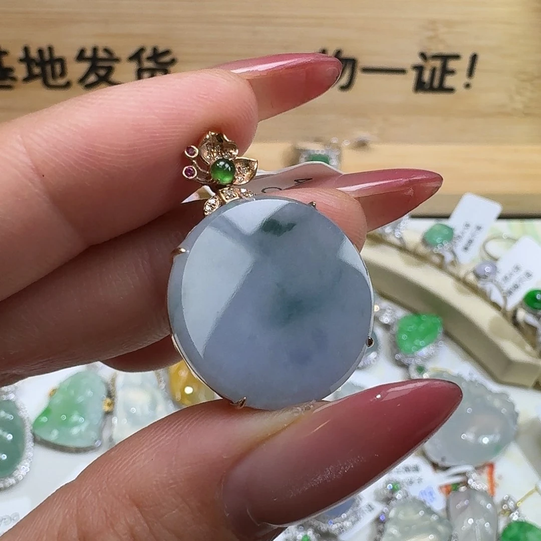翡翠18K金镶嵌吊坠(不含链)