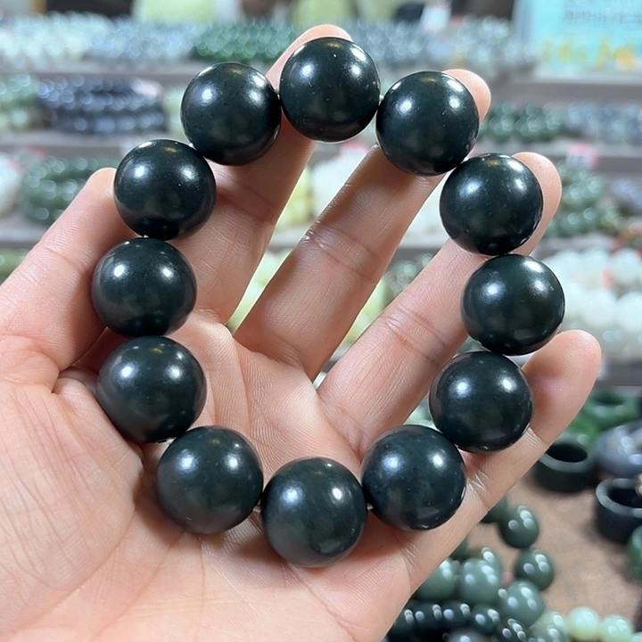 和田玉手链未镶嵌新疆黑油青卡20