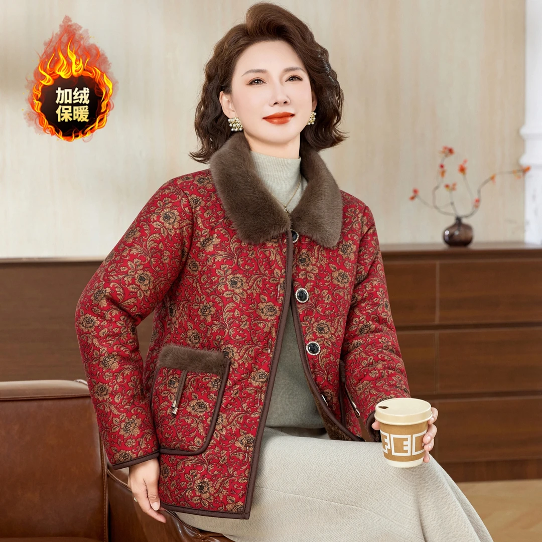 2025冬装新款中老年加绒加厚棉服女妈妈装宽松大码棉衣保暖棉袄女