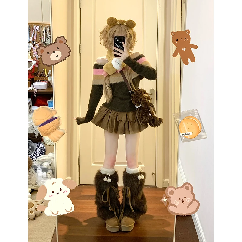 kyouko baby  多巴胺甜妹 两穿一字肩毛衣上衣女半身裙