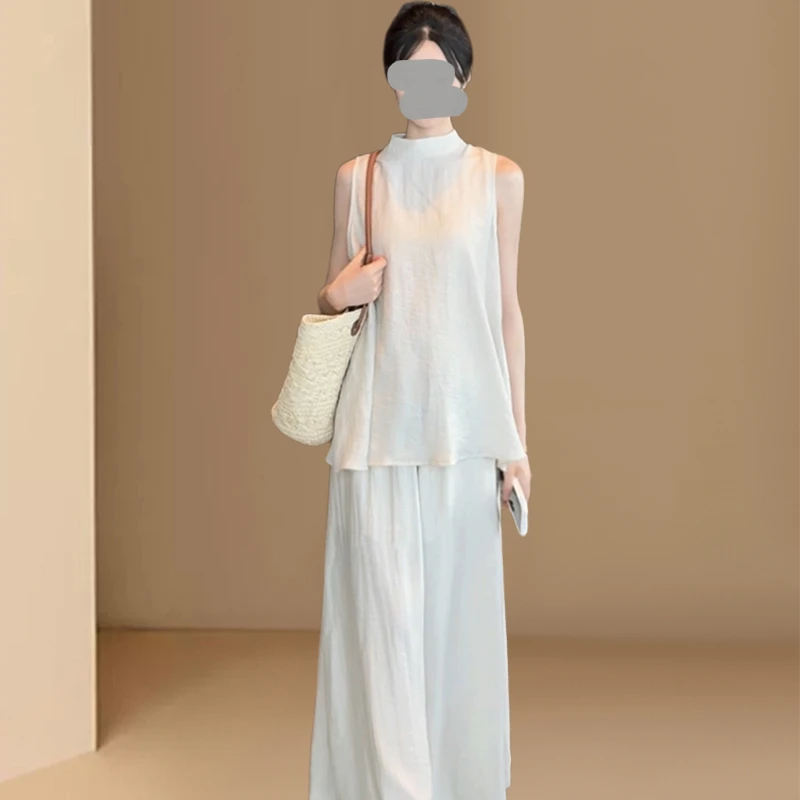 夏季绝美套装2025超火新款慵懒气质名媛时尚无袖上衣阔腿裤子套装