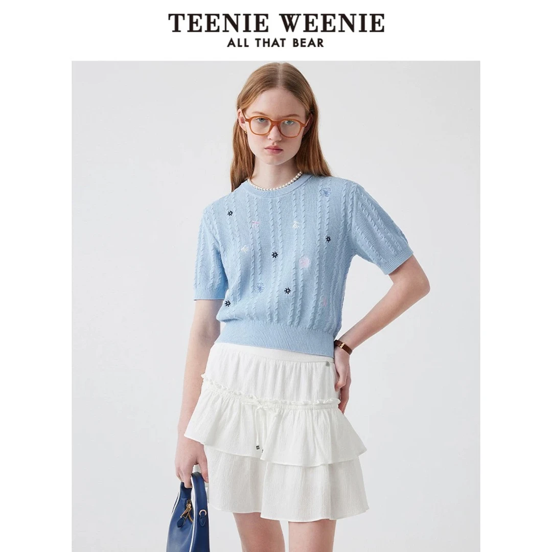 TeenieWeenie小熊女装毛衣25年夏季新款刺绣针织短袖TTKW252405T