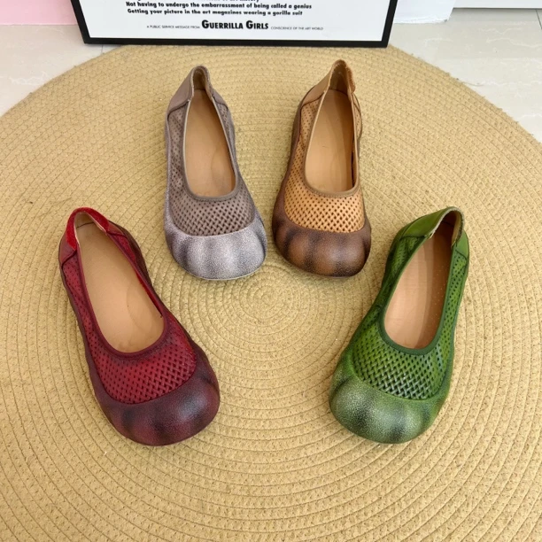 X13805新中式全牛皮镂空洞洞鞋舒适凉鞋奶奶鞋极简风皮云朵底