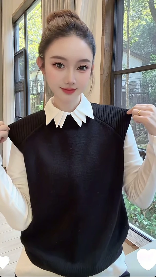 Nalian/拿恋豆子优选-百搭修身不规则领长袖加绒衬衫   DZ99307