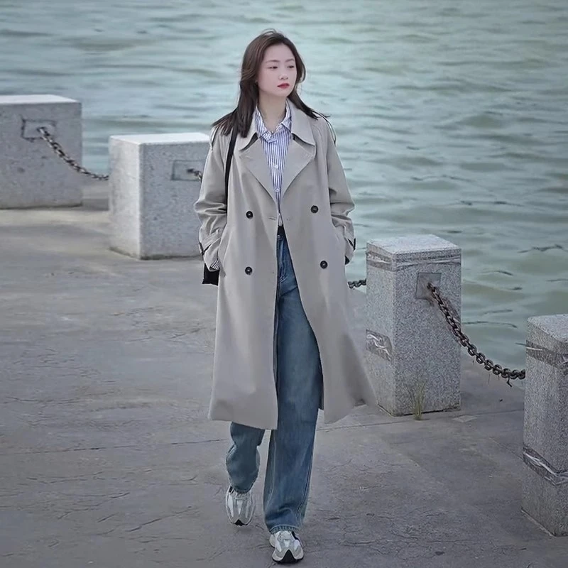 米白色风衣外套女中长款2025春秋新款韩版休闲高级感小个子大衣