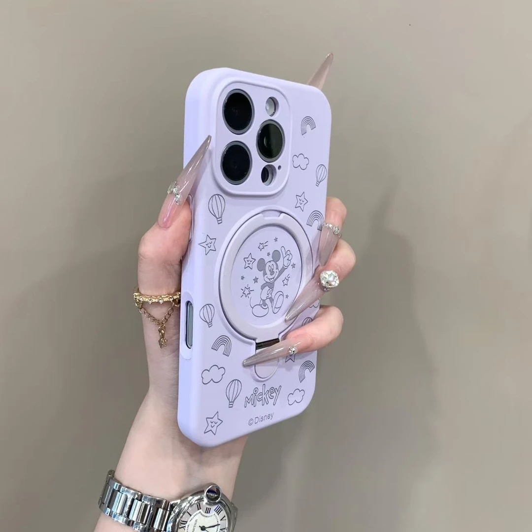 米奇液态硅胶支架磁吸壳适用iphone16promax防摔15pro卡通14女13