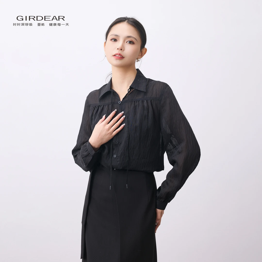 GIRDEAR/哥弟气质优雅百搭舒适透气飘逸长袖衬衫--130039-1120011