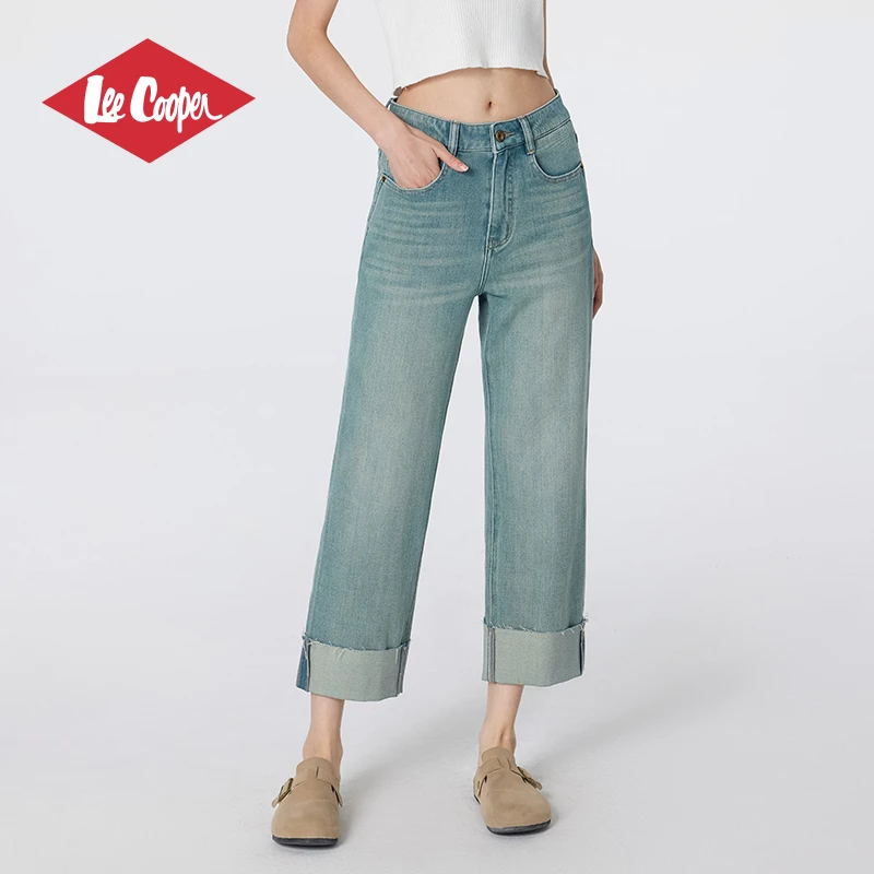 LeeCooper水洗复古牛仔裤女款2025夏季舒适透气休闲直筒裤潮女裤