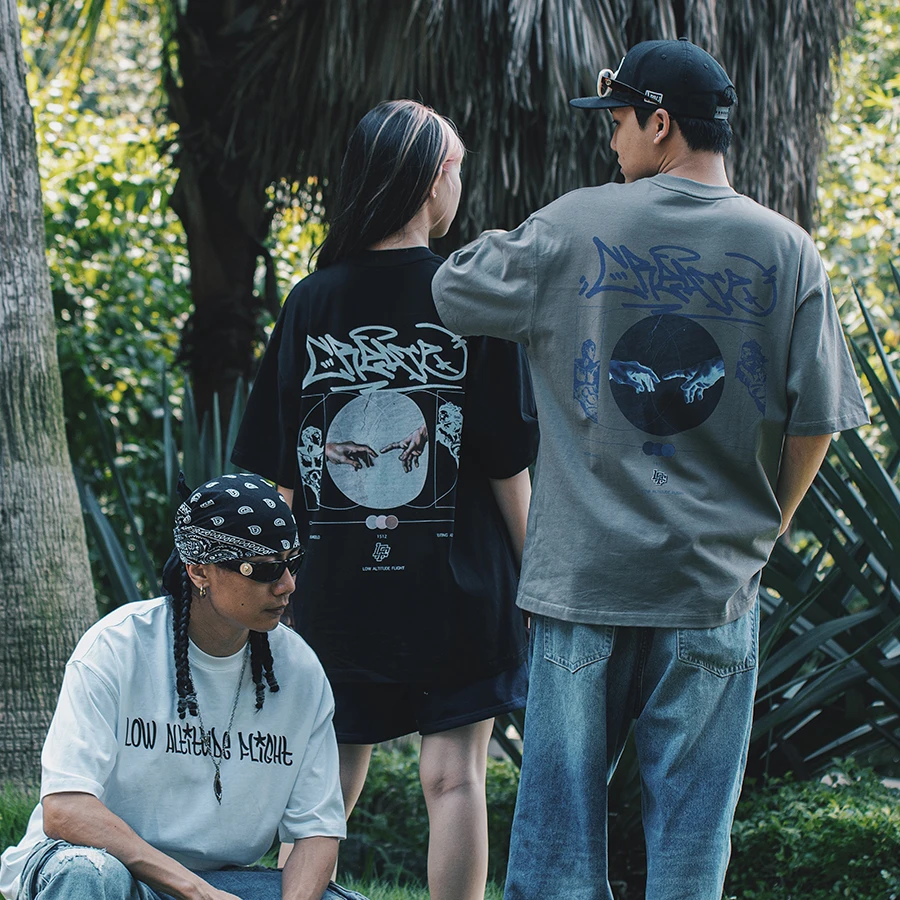 LAF致敬艺术家米开朗基罗《创世纪》重磅纯棉休闲宽松圆领短袖T恤