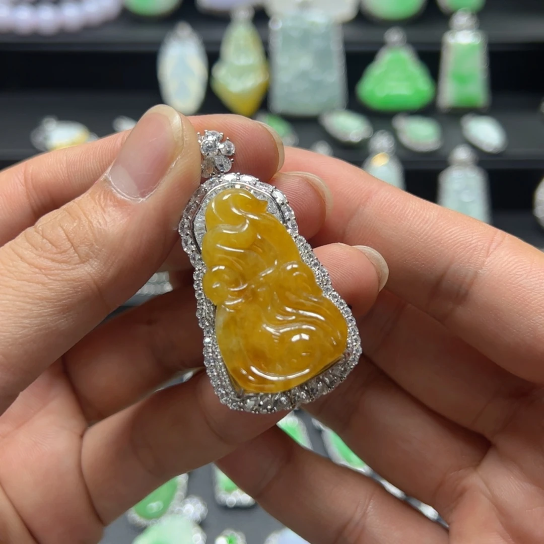 颈饰银S925镶嵌翡翠搞****子天然翡翠a货
