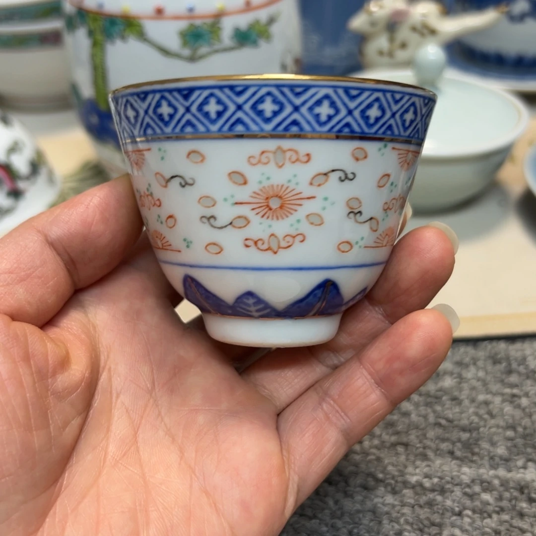 茶杯景德镇陶瓷青花加彩玲珑杯