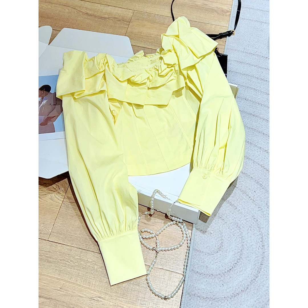 琳心丨春季新款气质设计感小众黄色女装衬衫 1723