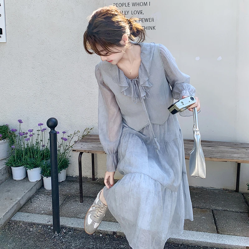 法式洋气马甲连衣裙女套装春秋2025新款两件套气质温柔少女风减龄