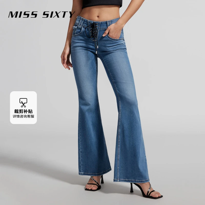 Miss Sixty夏季新款牛仔裤女含醋酸系带拉链微喇叭复古风显瘦