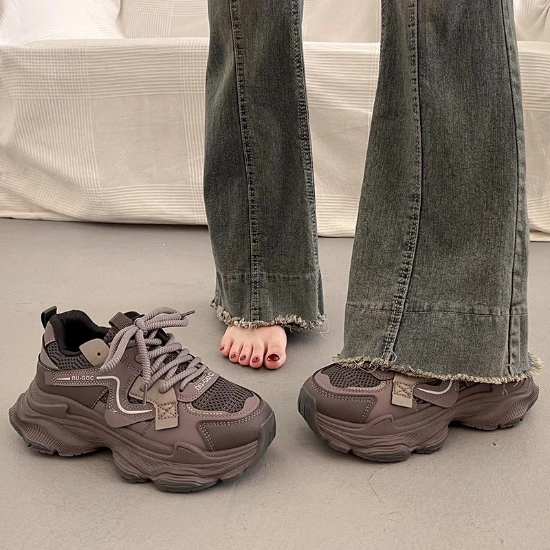 爆款百搭增高厚底老爹鞋女春夏显脚小2025新款欧货松糕休闲运动鞋