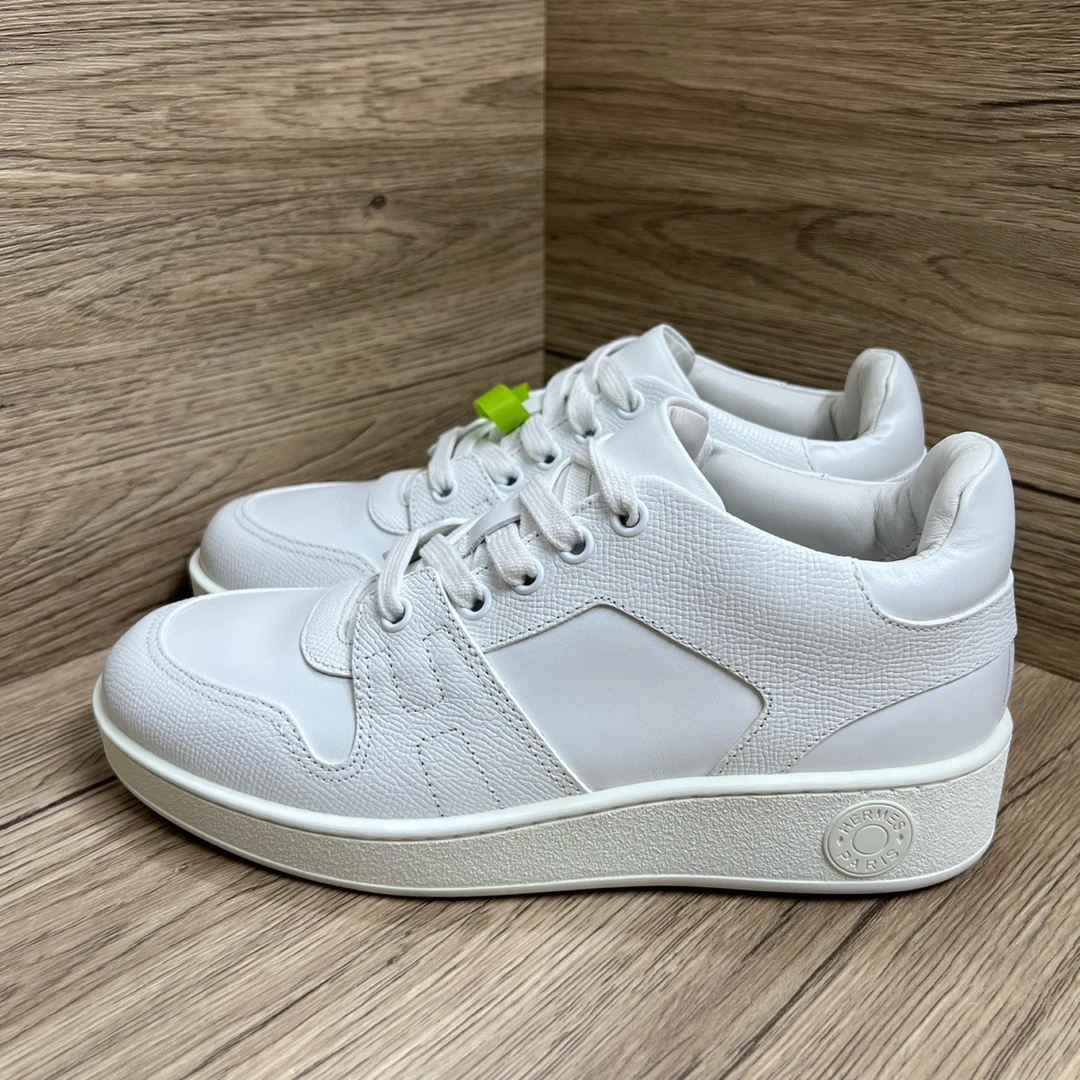 未使用 Hermes/爱马仕 Free 橙底皮面小白鞋 36码