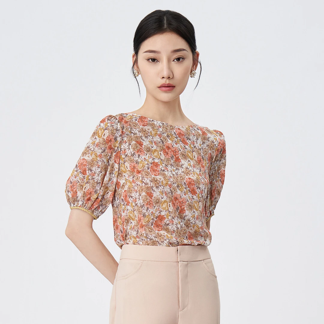 【商场同款】春秋新款气质通勤印花圆领上衣女BI2A042