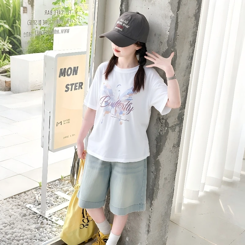 女童牛仔短裤套装夏季2025新款女大童女孩裤子薄款夏装儿童两件套