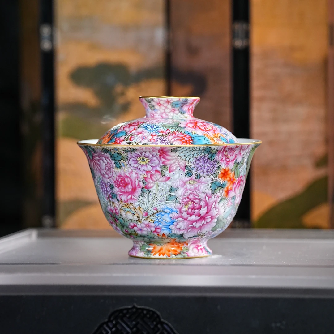 曹鸿雁 | 宝石万花盖碗 容量120cc 景德镇陶瓷