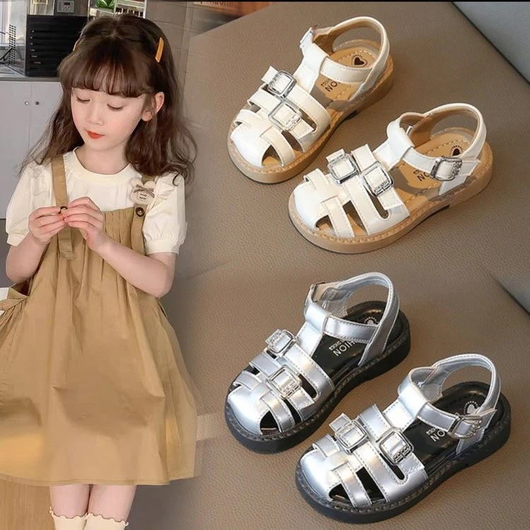 ABC女童鞋子儿童公主鞋2025夏季小女孩包头凉鞋软底沙滩鞋罗马鞋