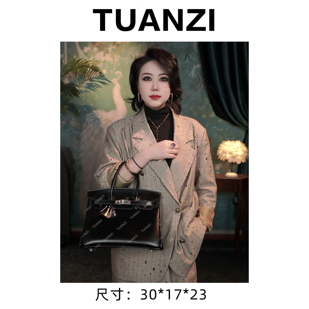 【30cm银扣】手提斜挎腋下TUAN′ZI定制真皮女包XKY-3883-黑色