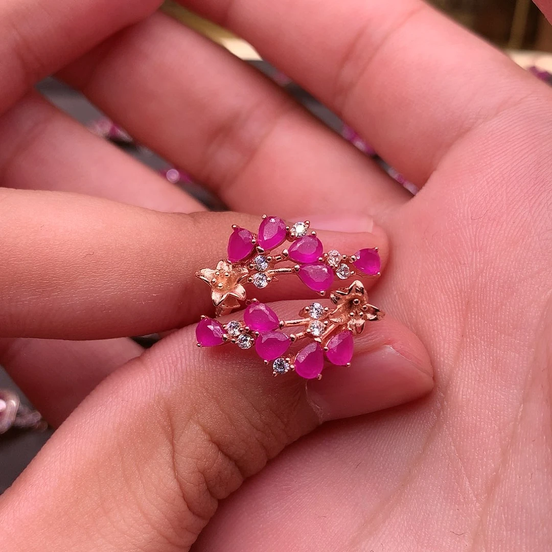 红宝石戒指银S925镶嵌