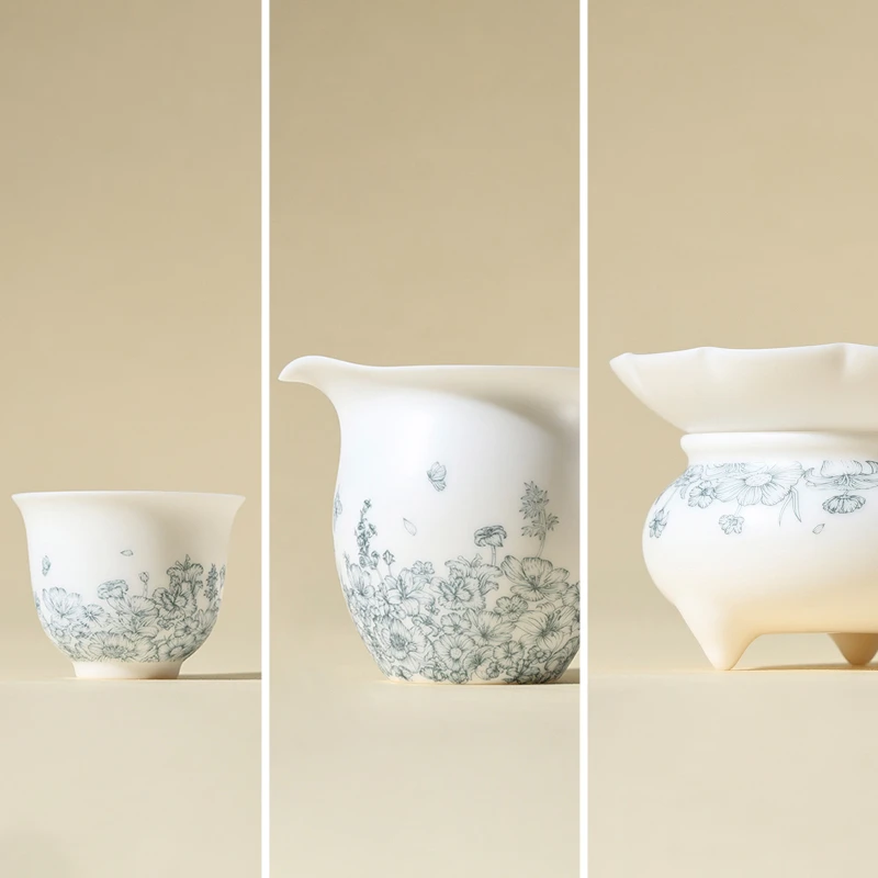 月记窑“一路繁花”羊脂玉瓷系列单件