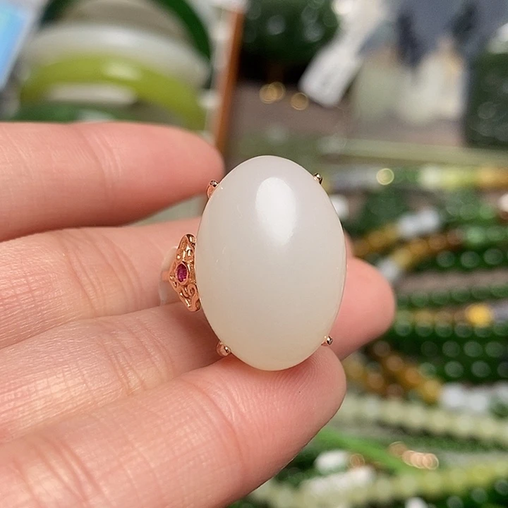 和田玉银S925镶嵌戒指