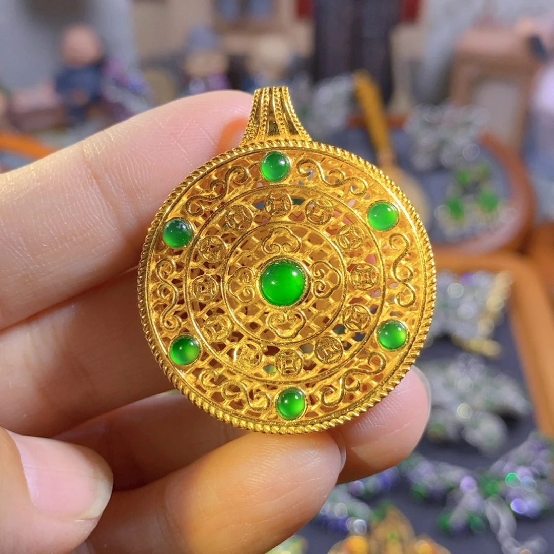 吊坠(不含链)银S925镶嵌翡翠