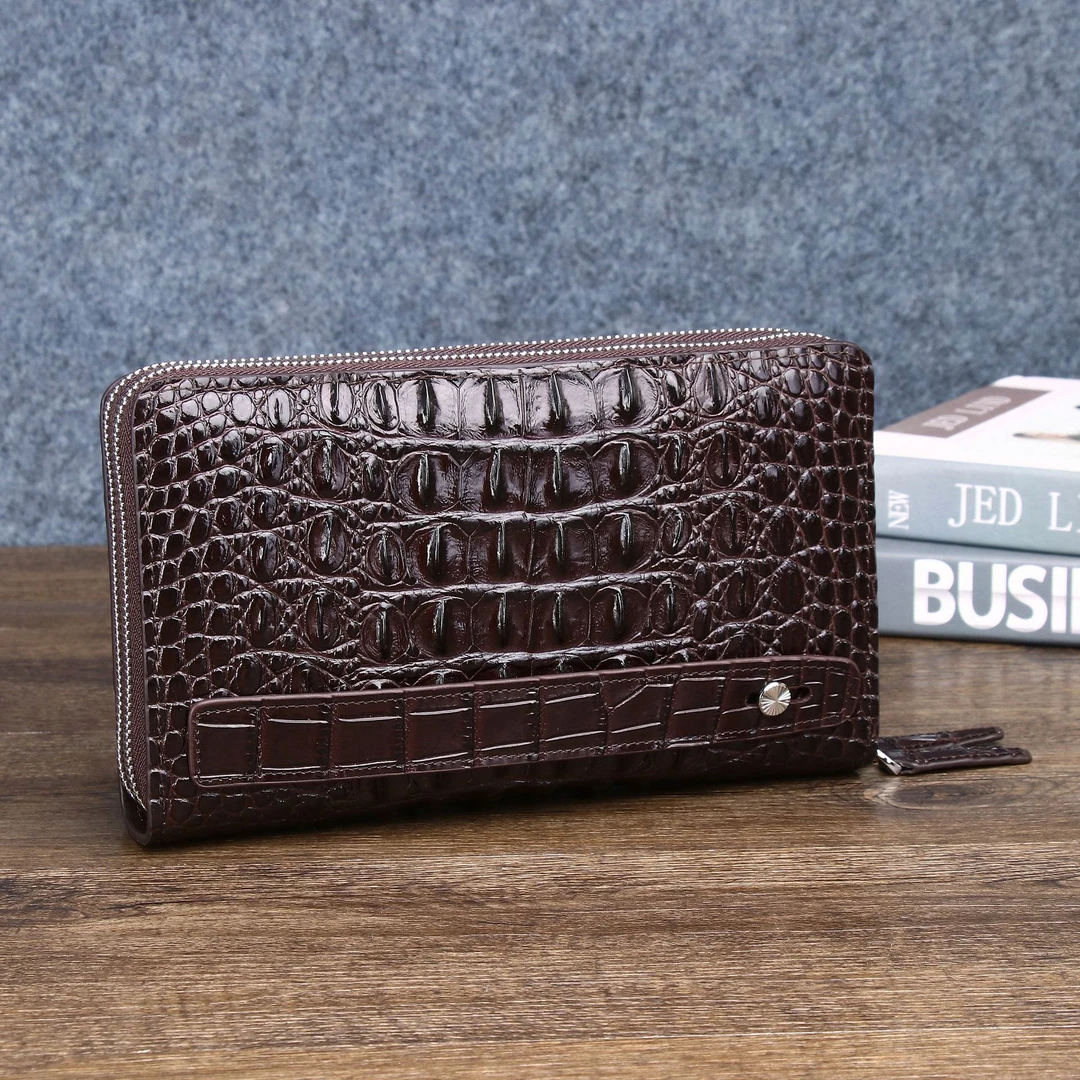 男士手包鳄鱼纹多功能商务手拿包潮流真皮高档腋下包