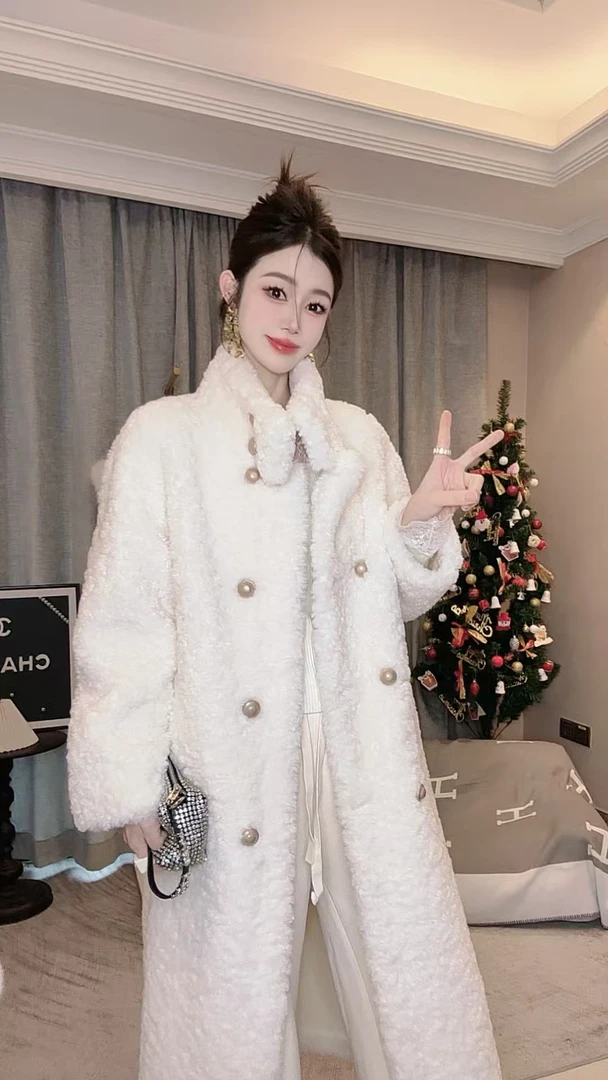 时尚冬季新款皮毛一体名媛毛毛大衣外套女