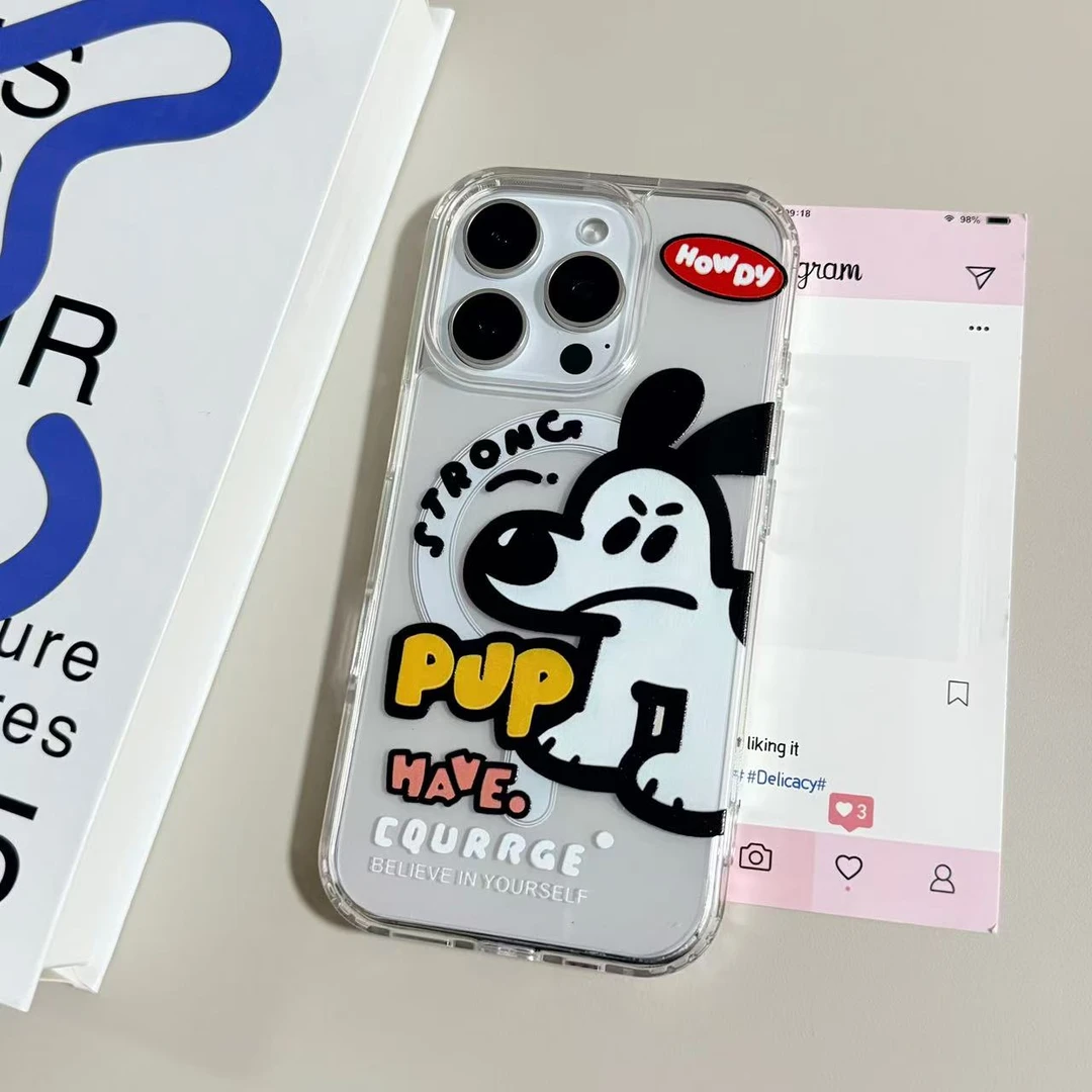 【亚克力磁吸】个性简约小狗透明手机壳适用苹果16Pro/15/14防摔