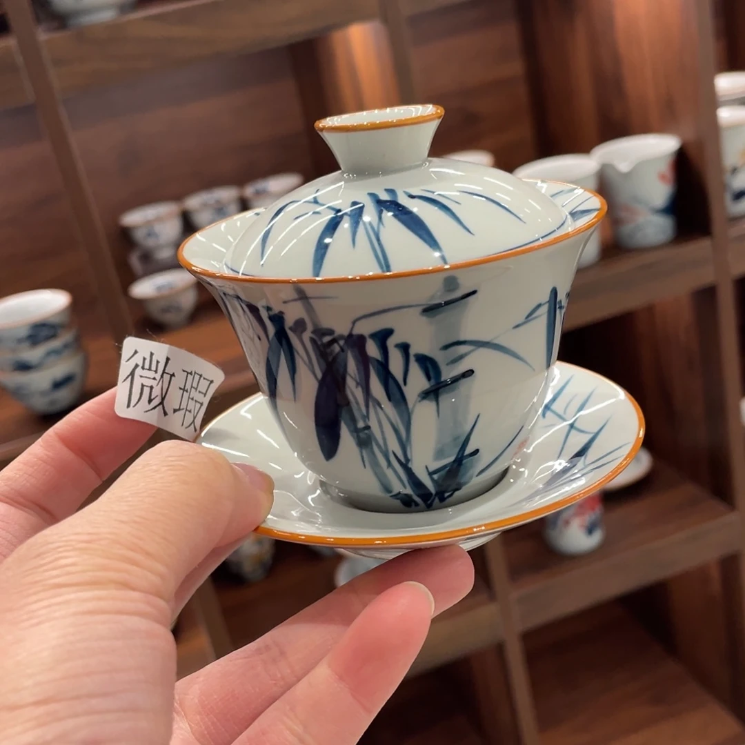 釉下手绘茶具微瑕