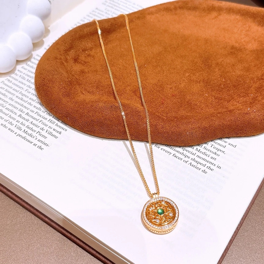 坠链均925银合成锆石 八宝罗盘女款锁骨链轻奢小众百搭复古经典