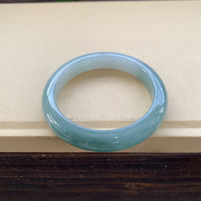 ，冰透冰川蓝手镯，特价6980圈口55-11.1-8.4，天然翡翠缅A完美