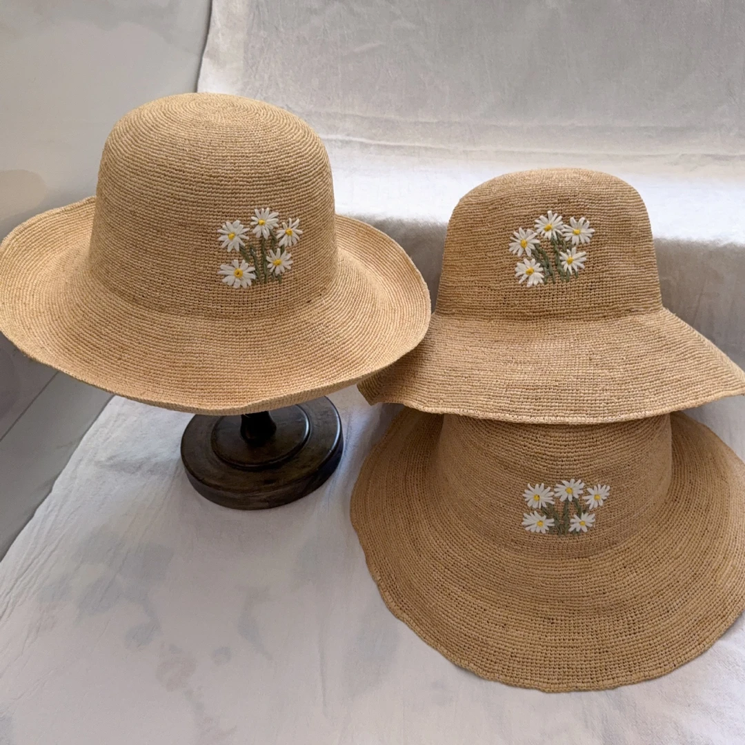 拉菲草手工编织草帽女夏季防晒防紫外线遮阳帽海边度假沙滩帽