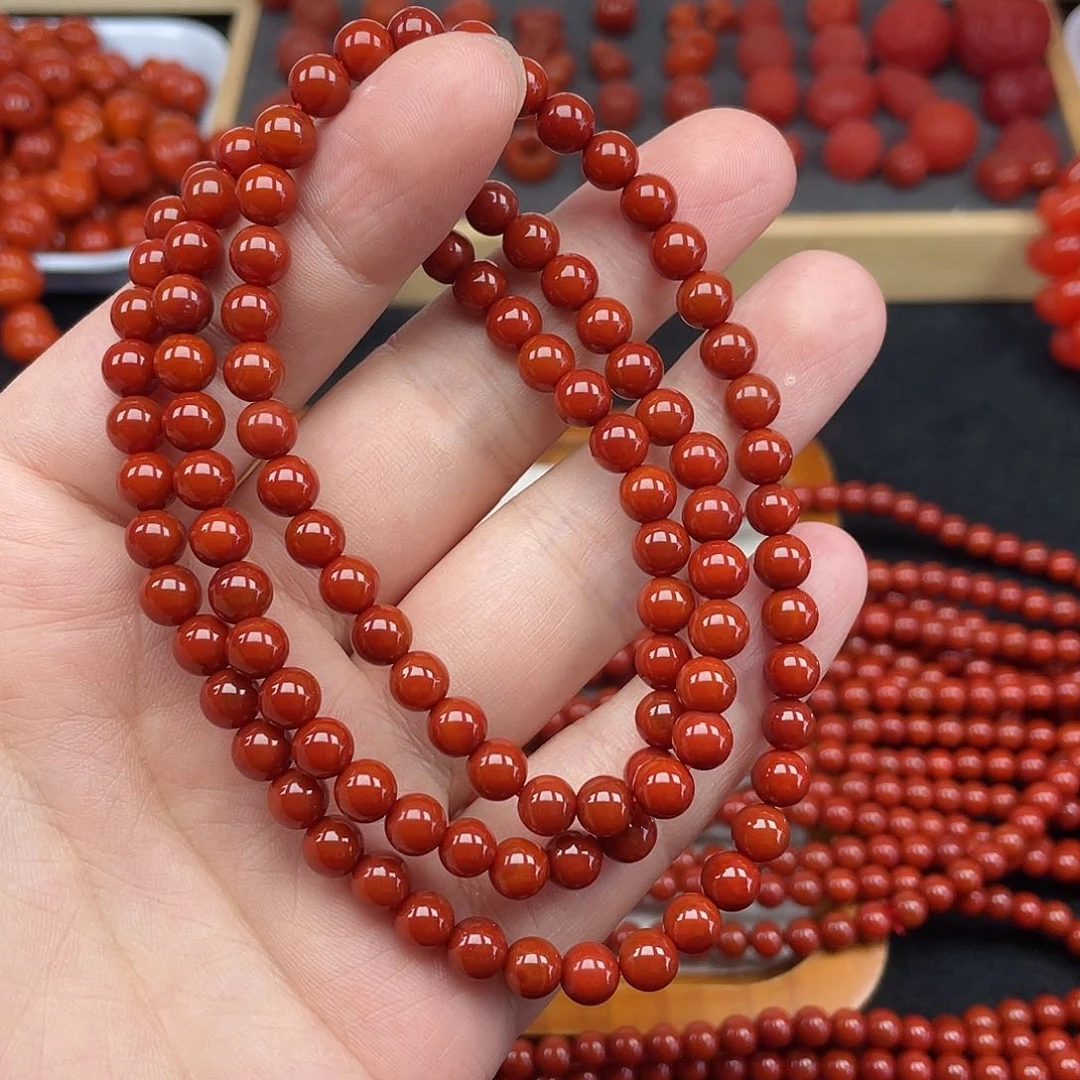 南红玛瑙1号瓦西牛血红卡6长链未镶嵌