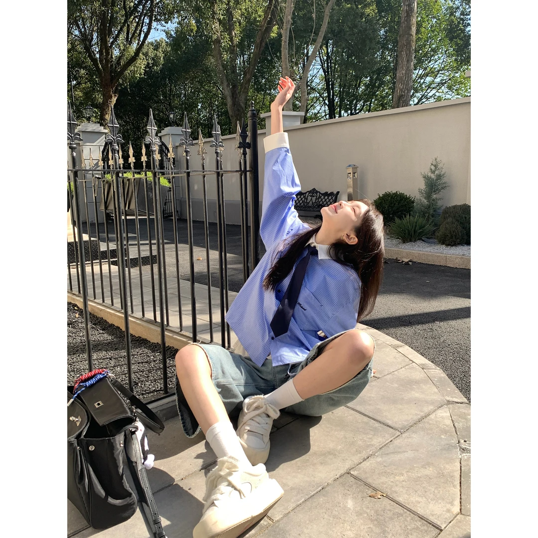 ANDEARDI格纹立领衬衫宽松休闲百搭上衣