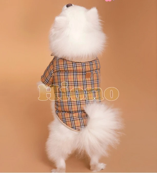 Hiono宠物双面穿防水抗寒鸭绒服经典格纹小狗衣服雪纳瑞比熊泰迪