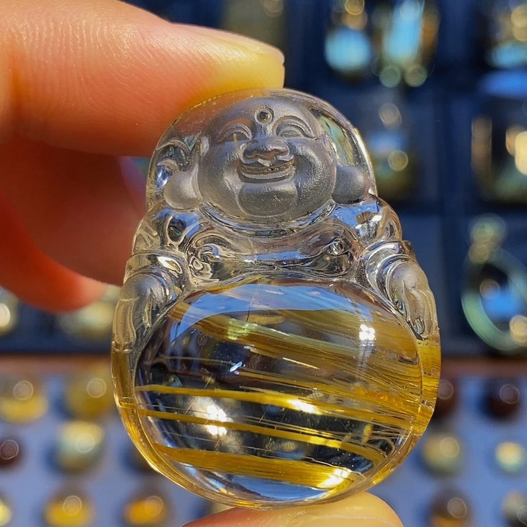 未镶嵌颈饰水晶天然钛晶弥勒佛吊坠