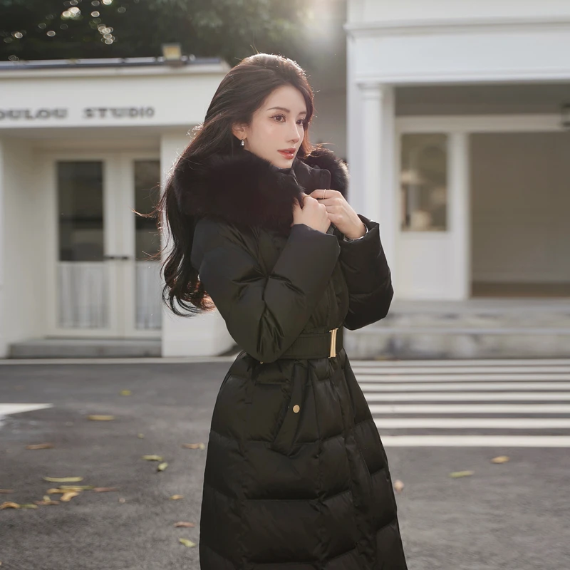 LIME/莱茵冬季商场同款连帽鹅绒羽绒服长大衣多色LMFD9AOLCK01