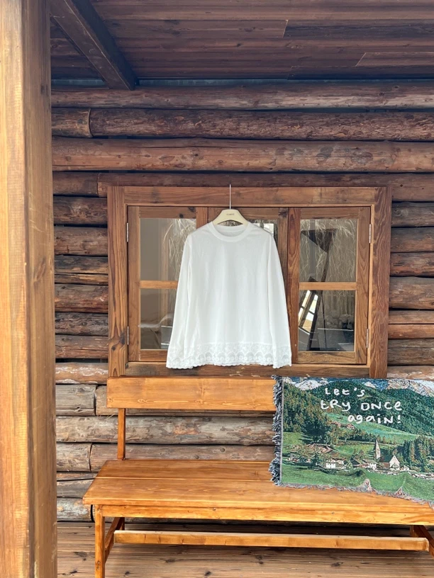 25738 韩版蕾丝花边长袖圆领T恤休闲百搭打底衫上衣