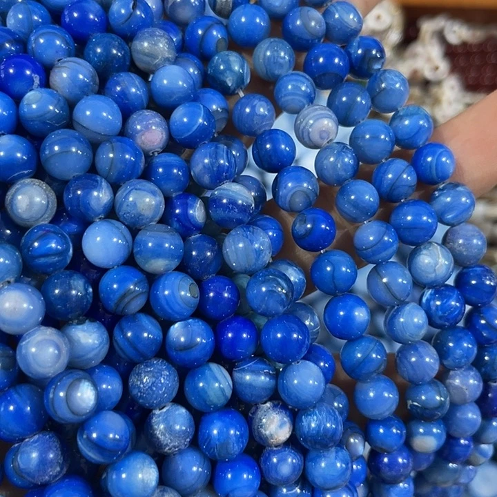 玛瑙/玉髓合金珠宝半成品2条7mm蓝色贝壳圆珠