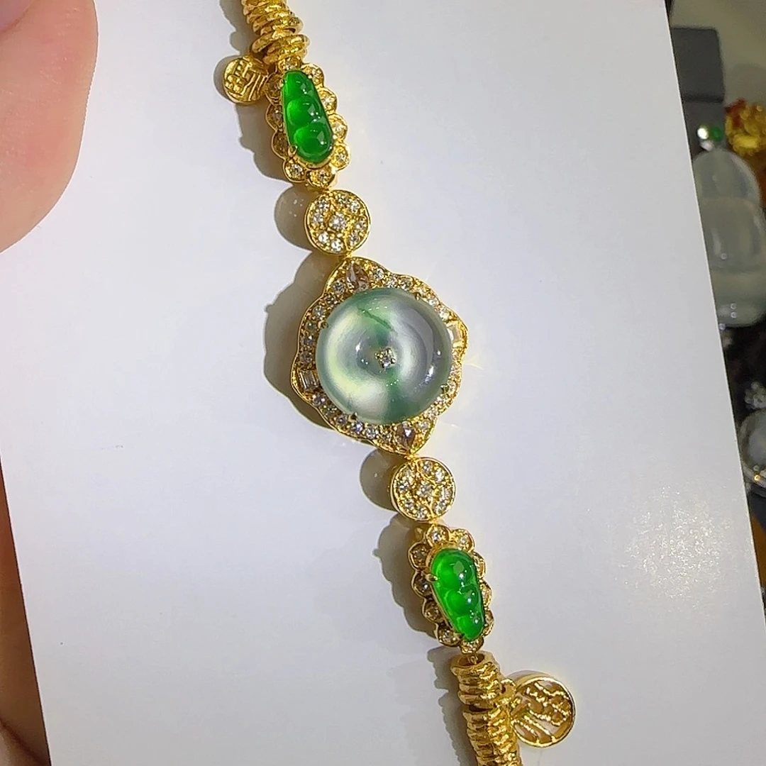 18K金镶嵌手链翡翠天然翡翠