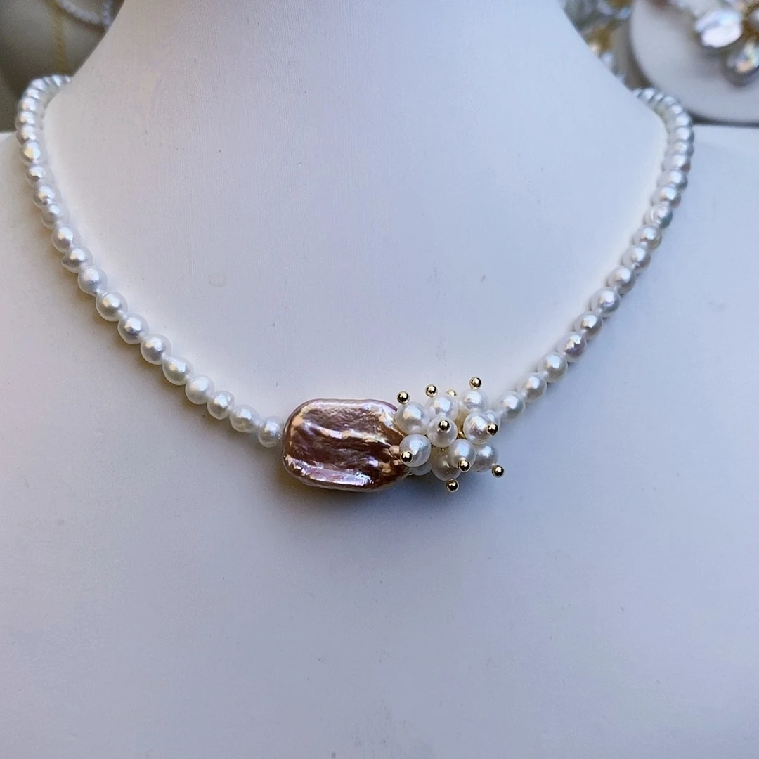 淡水珍珠颈饰银S925镶嵌