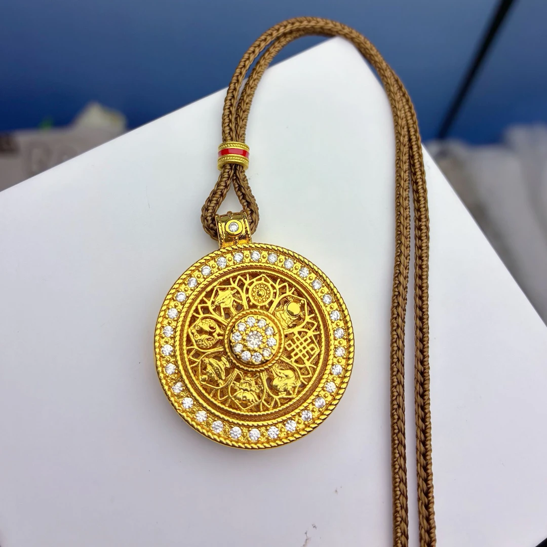 古法转动吉祥八宝罗盘吊坠精致高级感