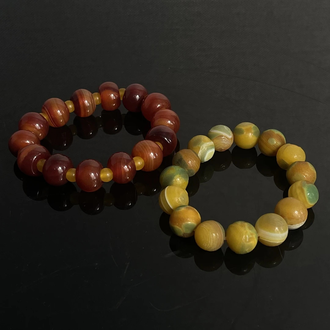 Tgz02清代玛瑙手串一对