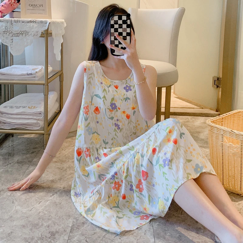 2025年新款棉绸睡裙女春夏季薄款背心睡衣家居服学生加大码绵绸裙